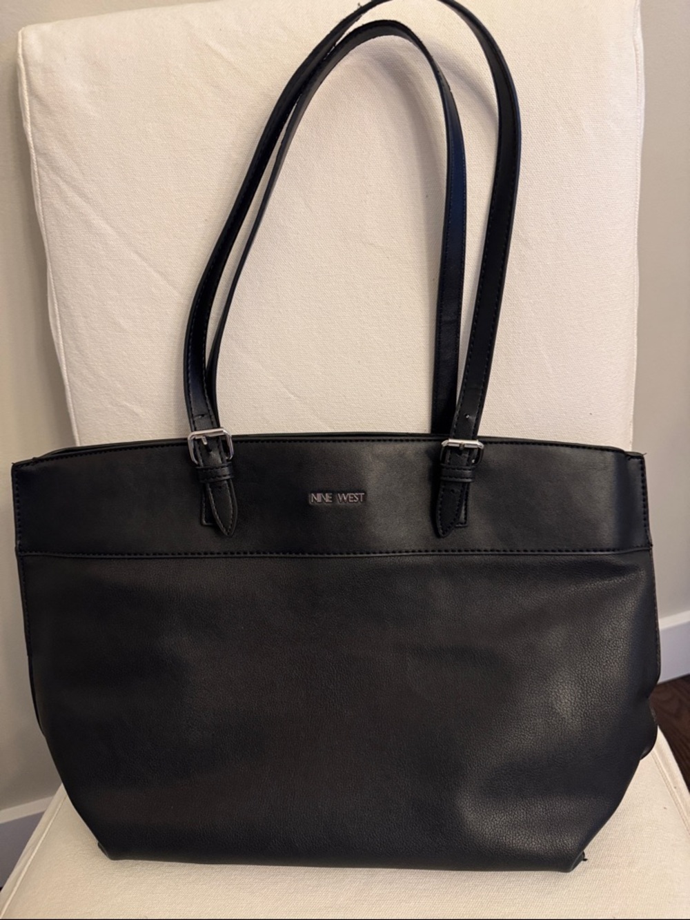 Nine West Black Faux Leather Tote with Dual Straps